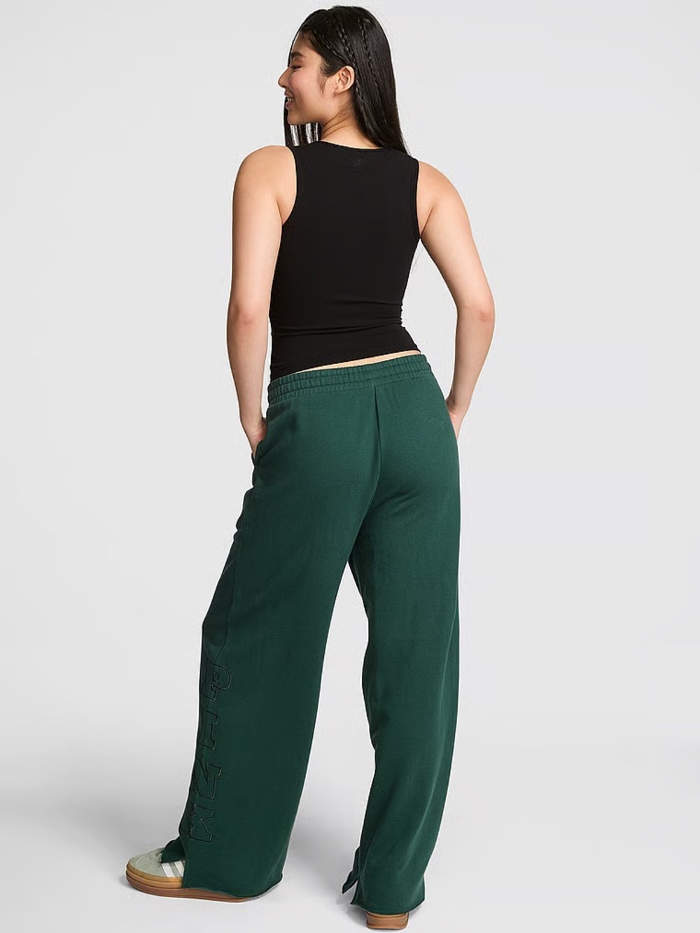 PINK Victoria's Secret Green Campus Fleece Wide-leg Split-hem Sweatpants XL